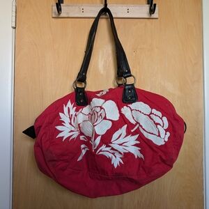 Anthropologie Nest Embroidered Red Weekender Duffel Bag